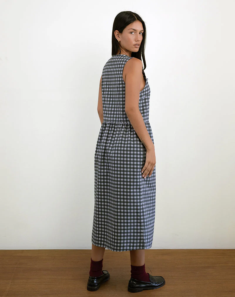 Prelith Midikleid in Schwarz Grau Tonal Gingham - Image 5