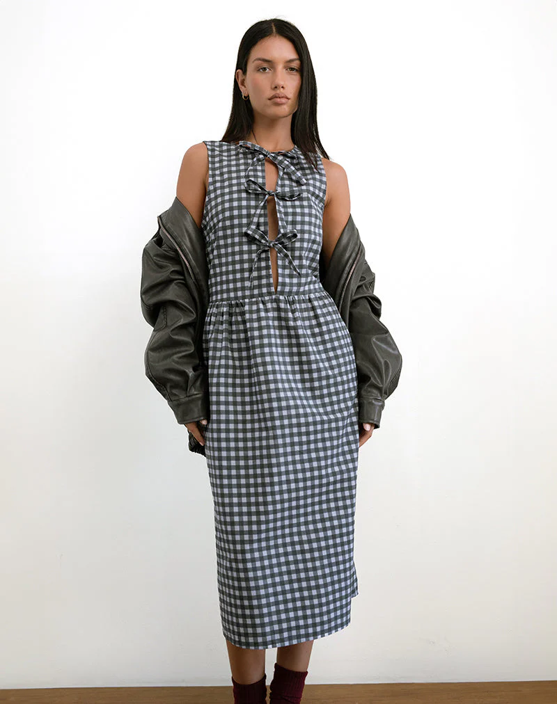 Prelith Midikleid in Schwarz Grau Tonal Gingham - Image 6