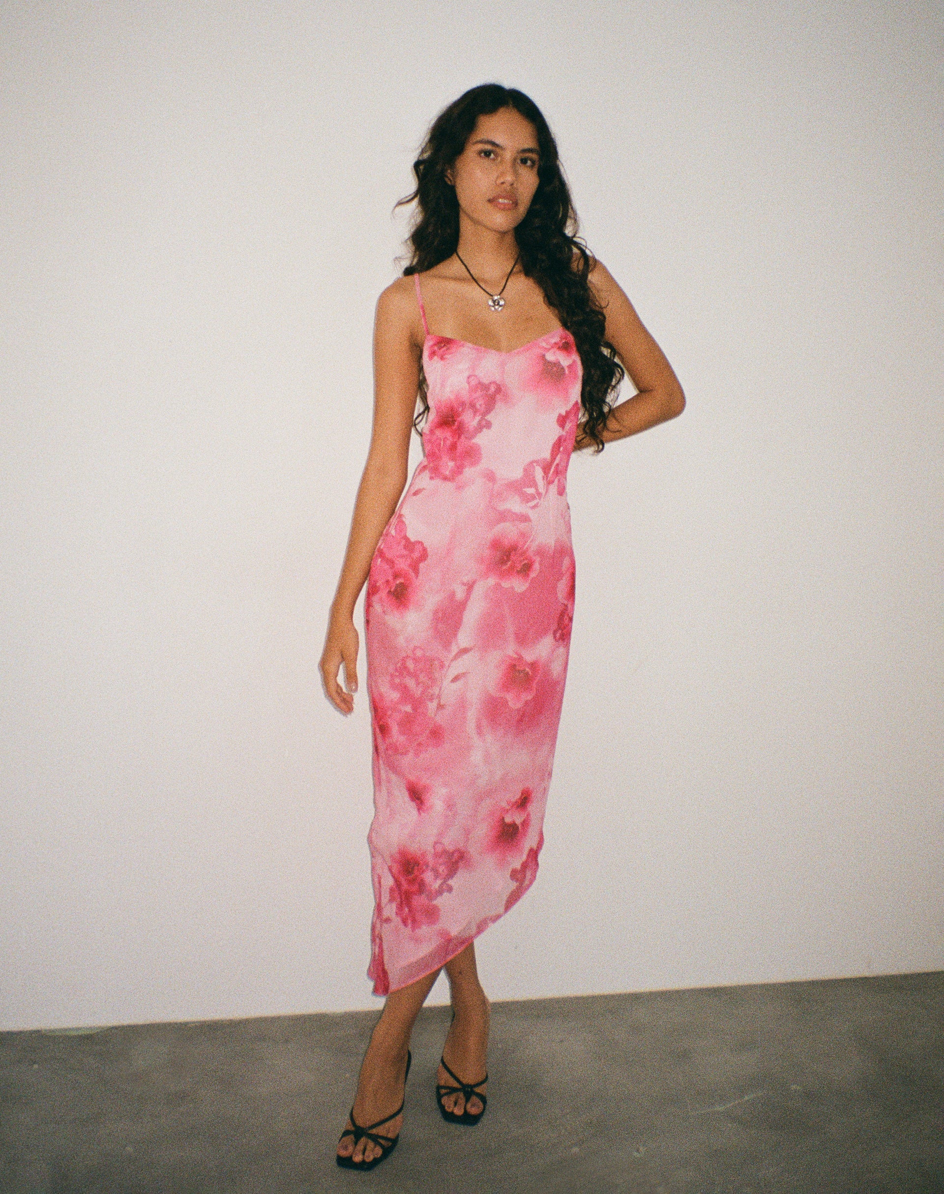 Preston Midikleid in Watercolour Floral Pink