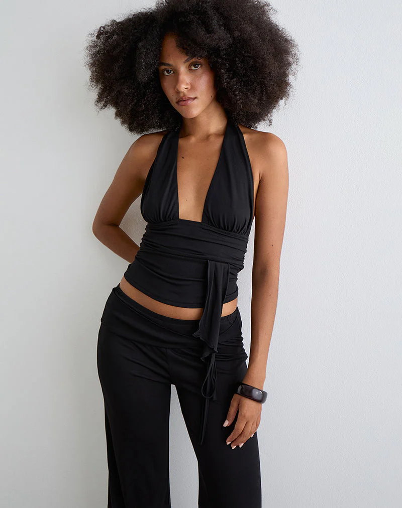 Prilla Halterneck Top in Cupro Black
