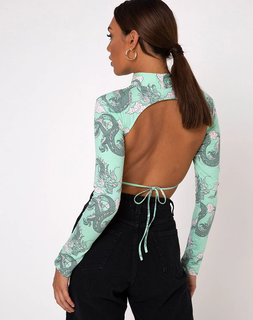 Quelia Crop Top in Chinesischer Drache Neo Mint - Image 2