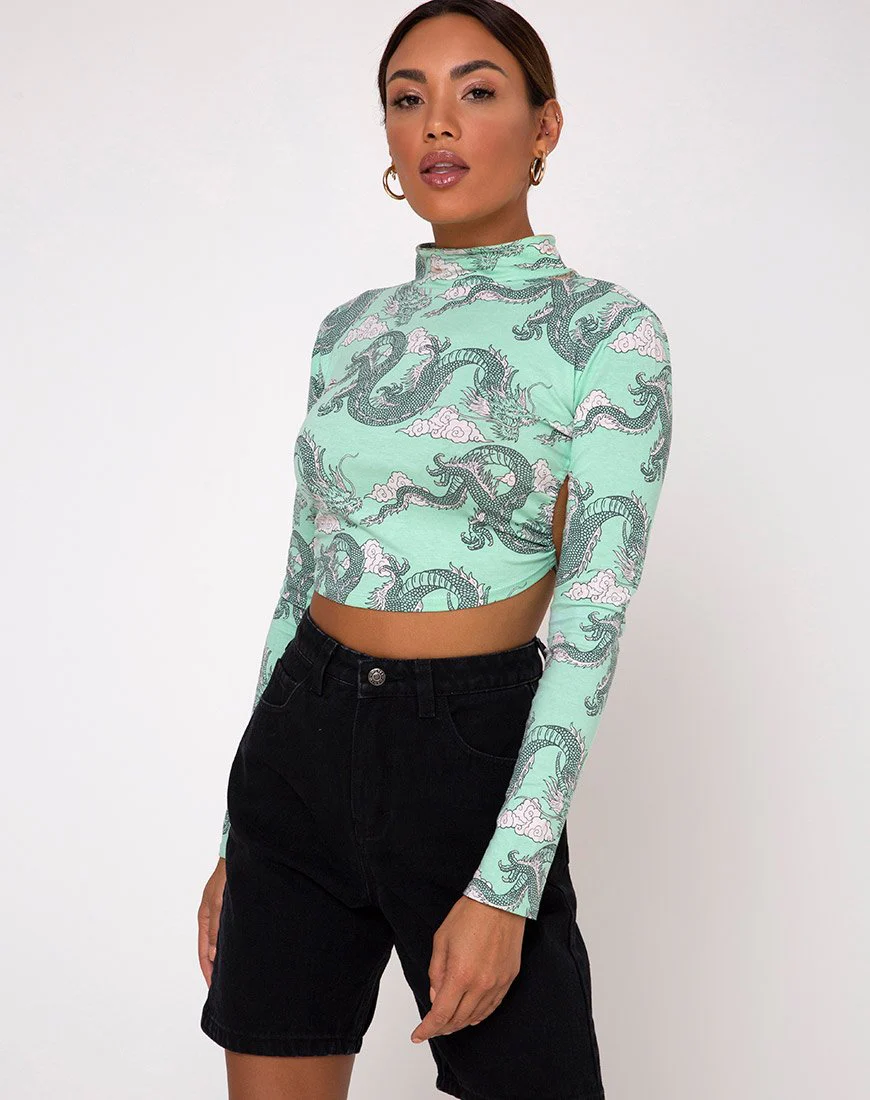 Quelia Crop Top in Chinesischer Drache Neo Mint - Image 4