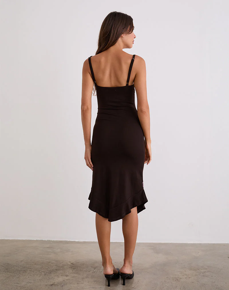 Quelin Midikleid in Schokoladenbraun mit Rosenstickerei - Image 6