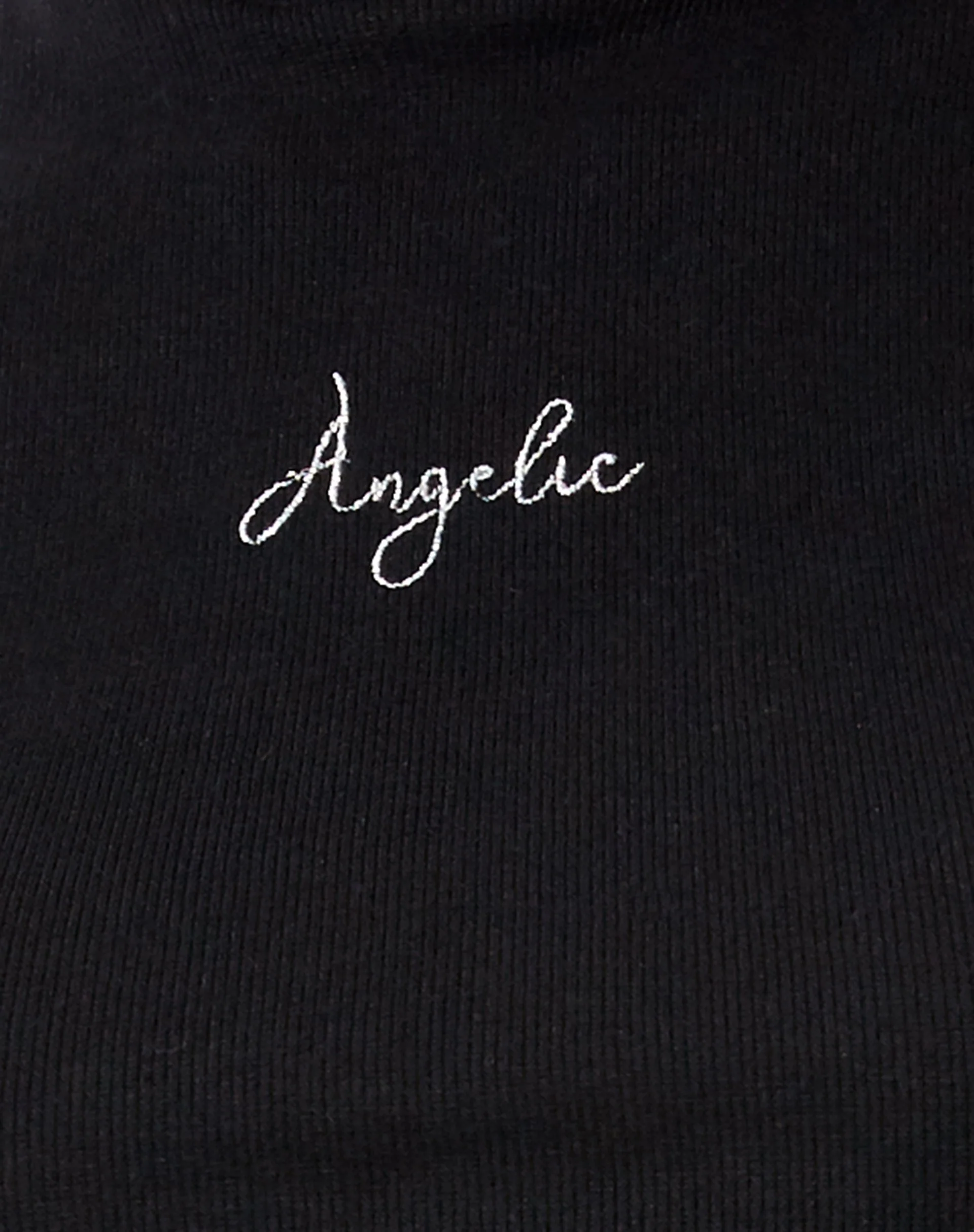 Quera Crop Top in Rippe Schwarz 'Angelic' Stickerei - Image 5