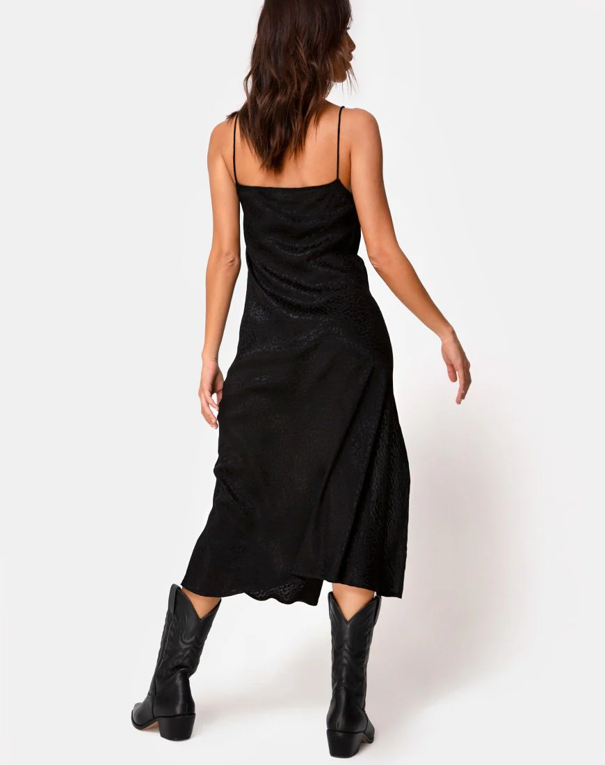 Quinty Midikleid aus Satin Cheetah Schwarz - Image 4