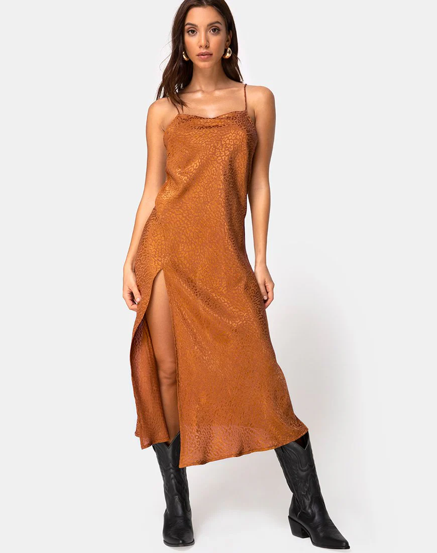 Quinty Kleid aus Gold Satin Cheetah - Image 2