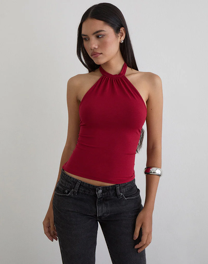 Raceline Neckholder-Top aus Rayon Jersey Adrenalin Rot - Image 4