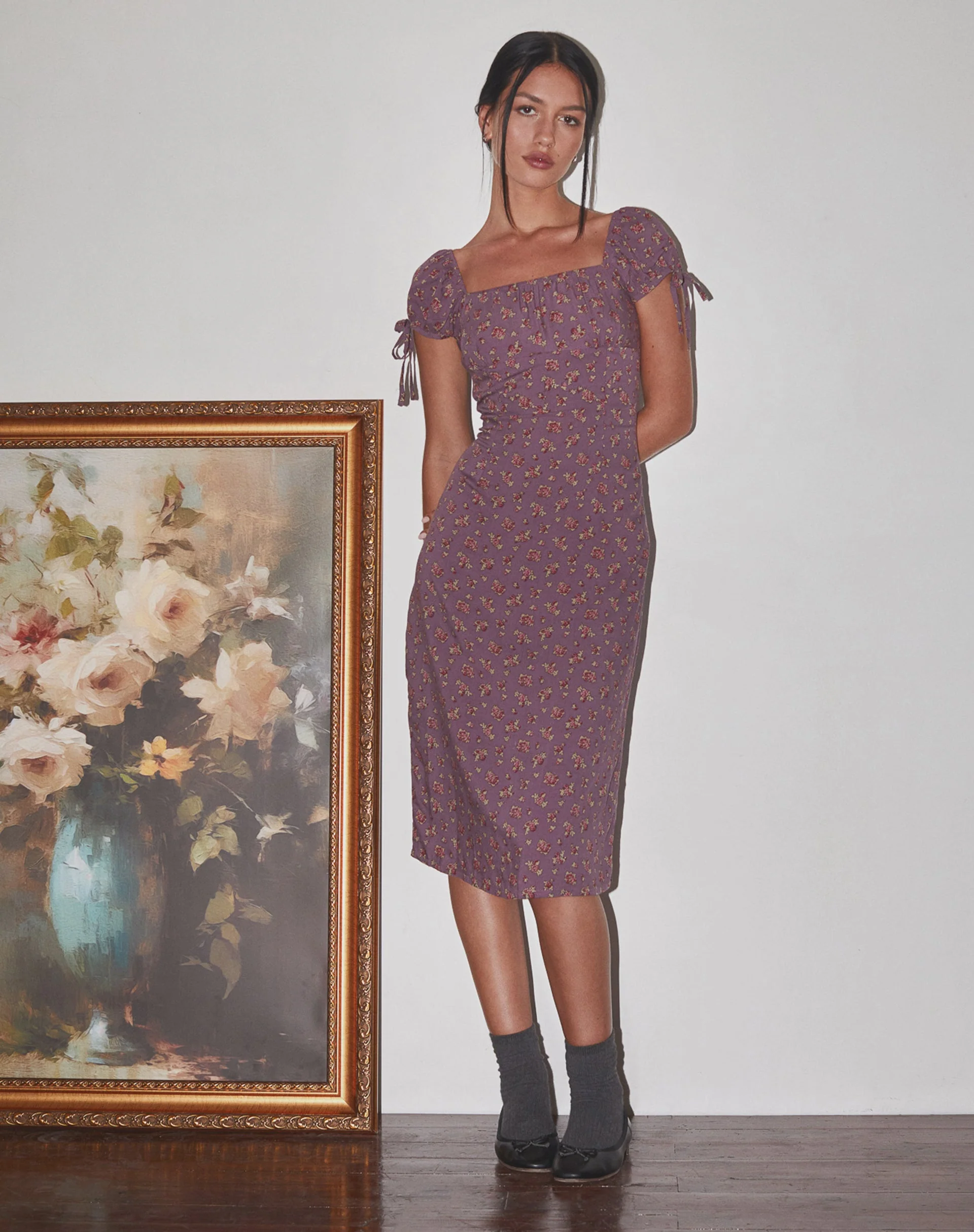 Rachana Midikleid in fließendem Rose Deep Purple - Image 4