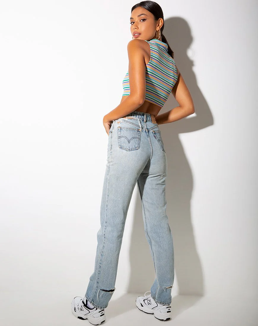 Raco Crop Top in Rib Grün Lila und Gelb - Image 4