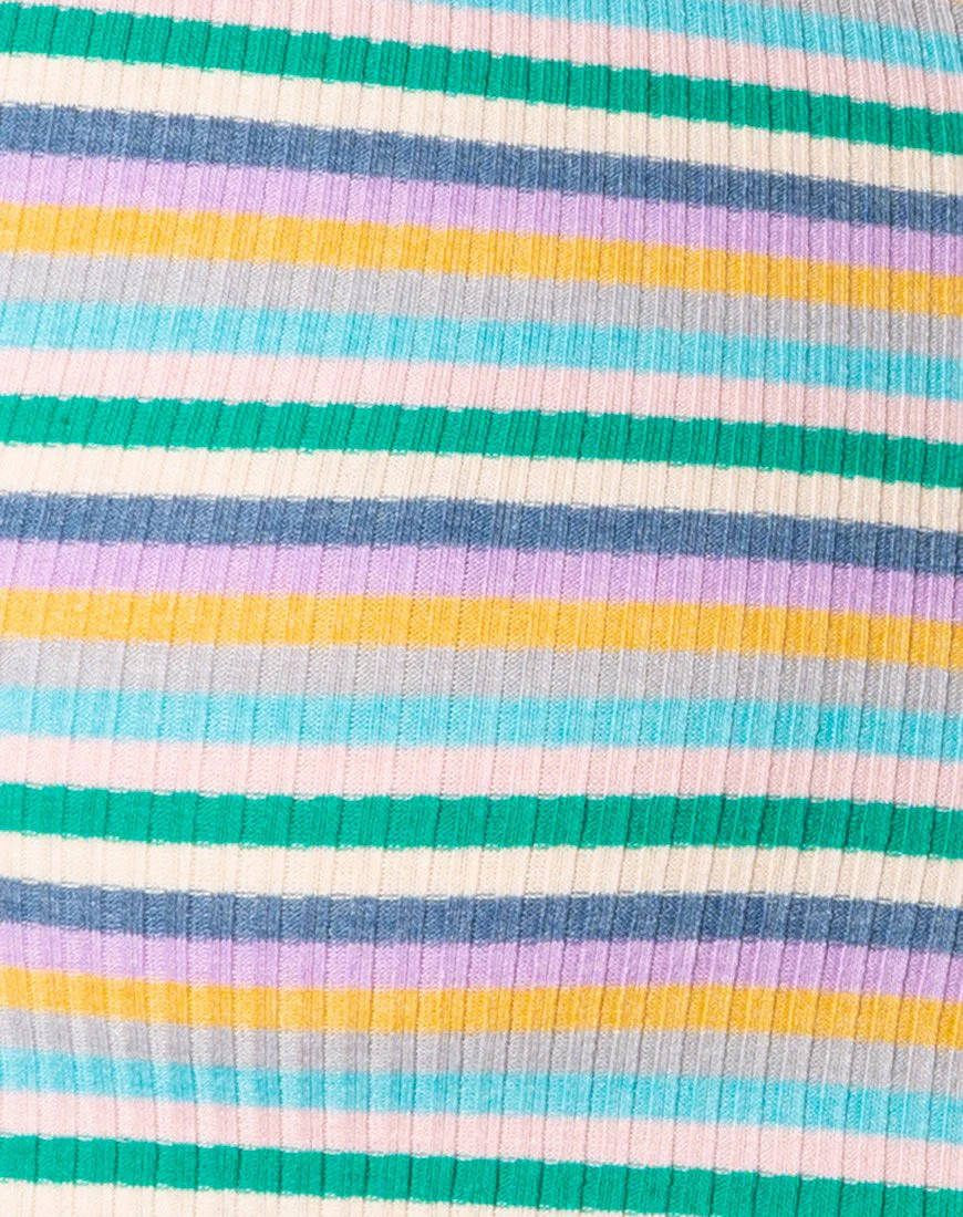 Raco Crop Top in Rib Grün Lila und Gelb - Image 5