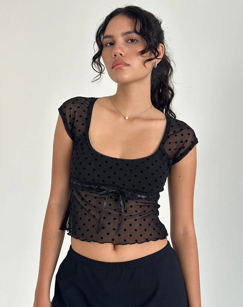 Rada Top aus beflocktem Mesh Basic Polka Schwarz - Image 2