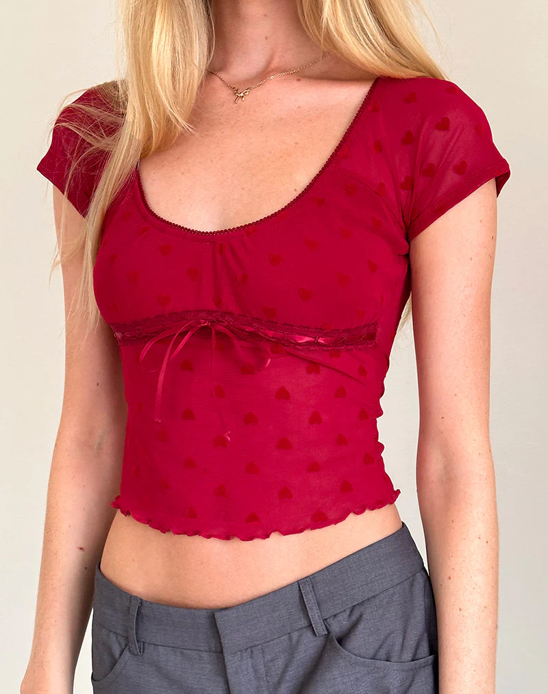 Rada Top aus rotem, beflocktem Mesh - Image 3
