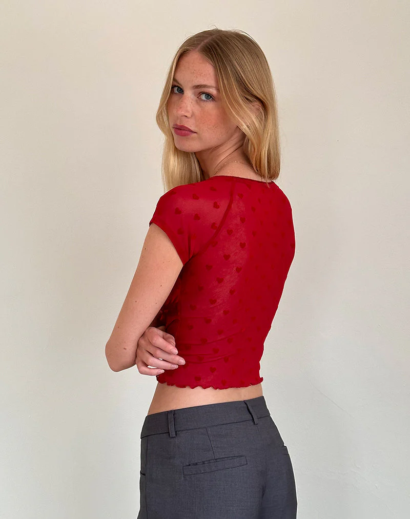 Rada Top aus rotem, beflocktem Mesh - Image 5
