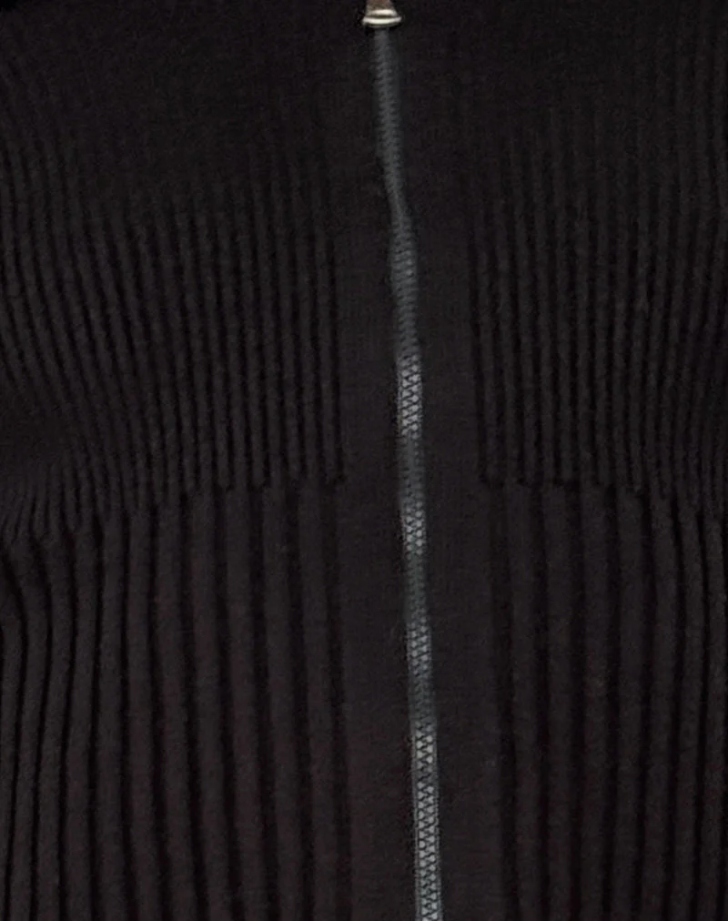 Radia Langärmeliger schulterfreier Pullover mit Reißverschluss in Schwarz - Image 5