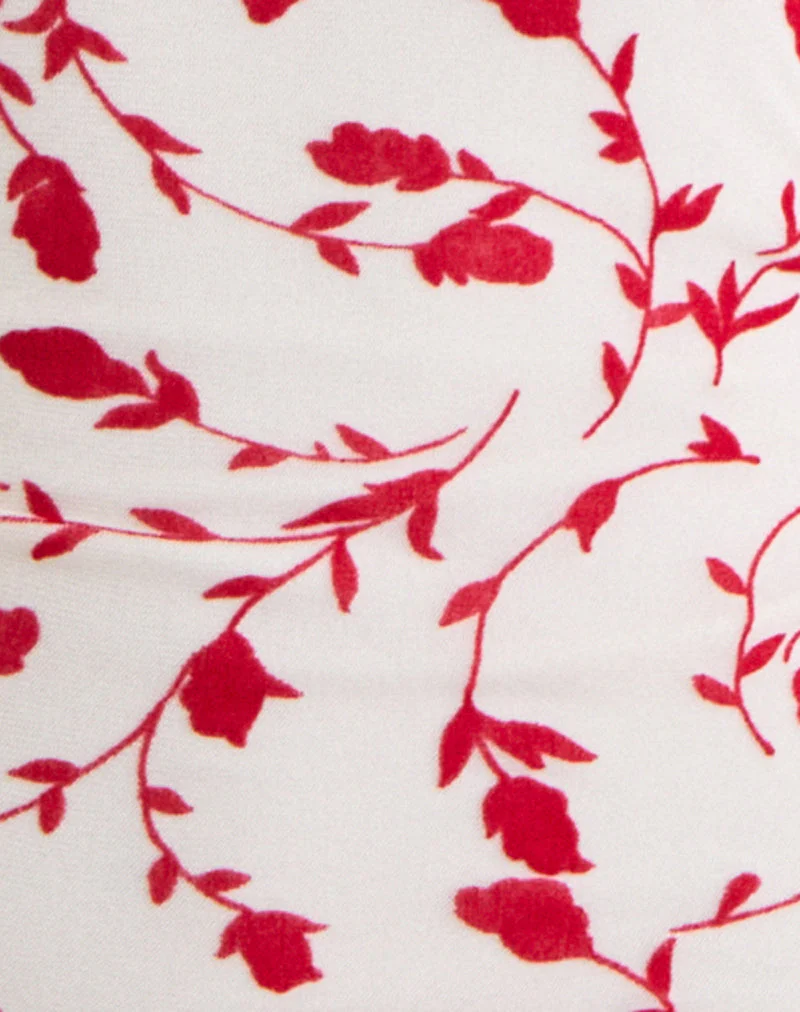 Radu Midi Skirt in Cream with Red Leafy Lily Flock - Image 7