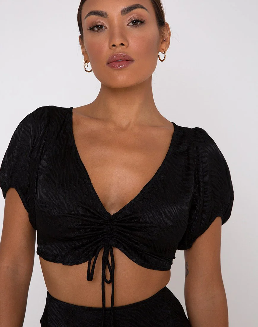 Raemzi Crop Top aus Satin Zebra Schwarz