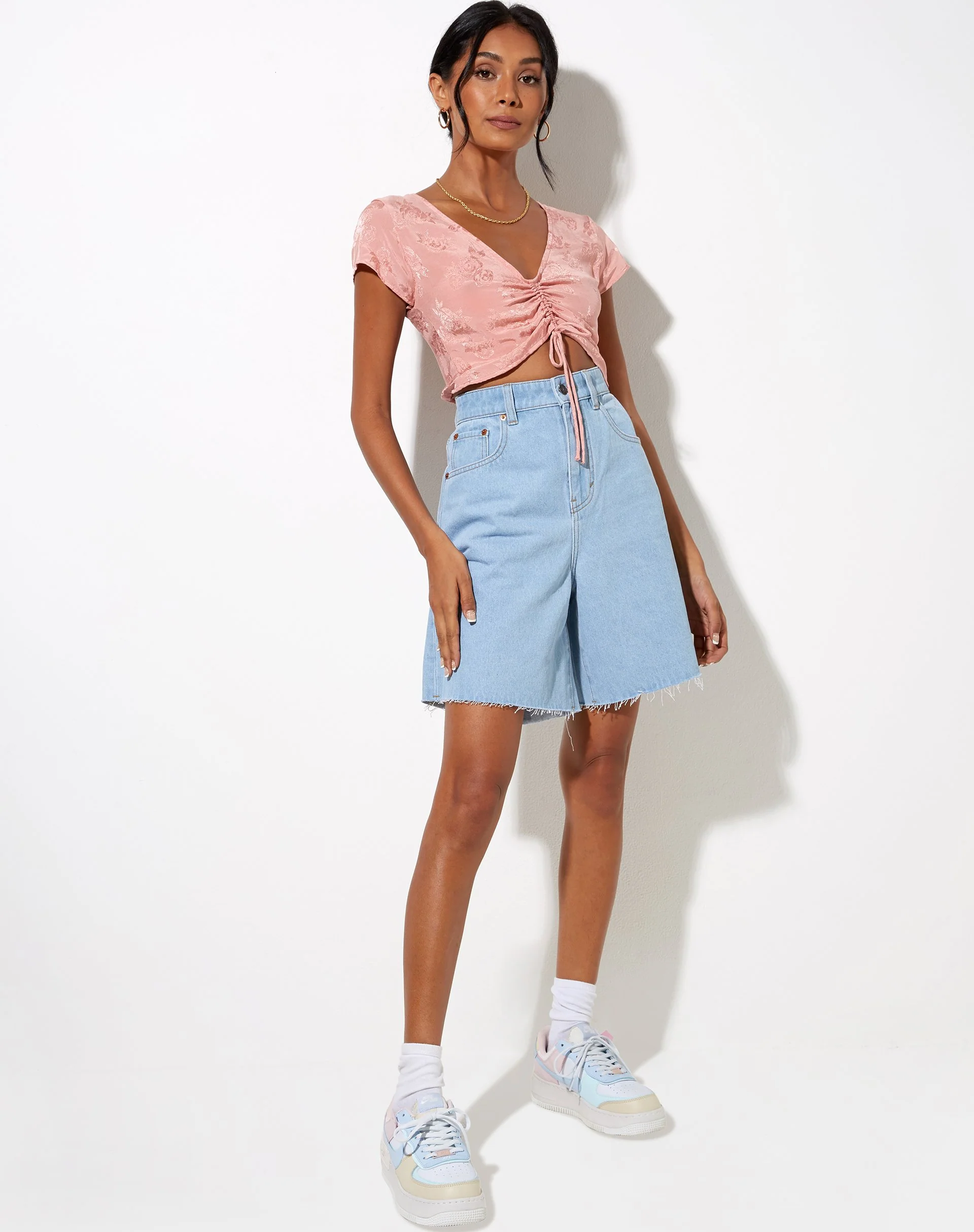 Raeto Crop Top in Satin Rose Coral Blush - Image 4