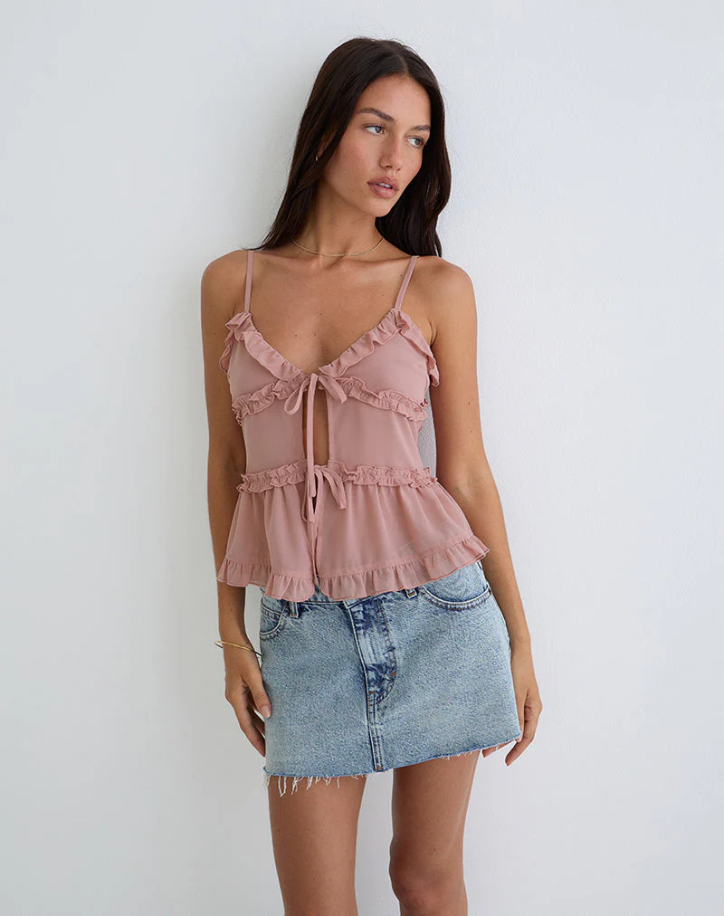 Raeya Tie Front Cami Top aus Chiffon Rosa - Image 3