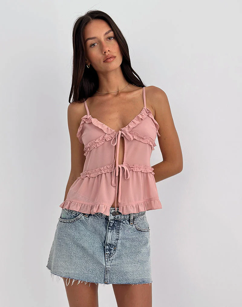 Raeya Tie Front Cami Top aus Chiffon Rosa - Image 5