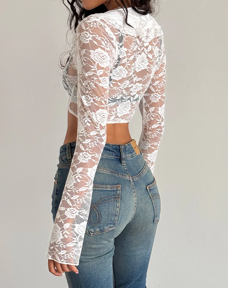 Raine Ungefütterte Strickjacke in Elfenbein Big Rose Lace - Image 5