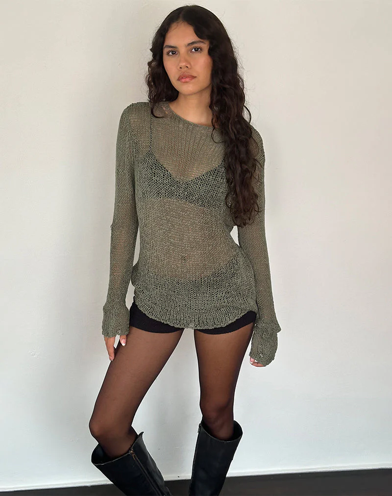 Rajiya Offener Webpulli in Olive