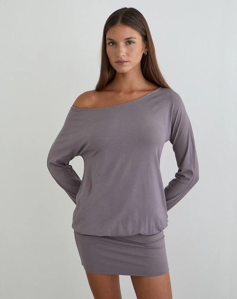 Raluca Langarm-Minikleid in Grau-Lavendel - Image 2