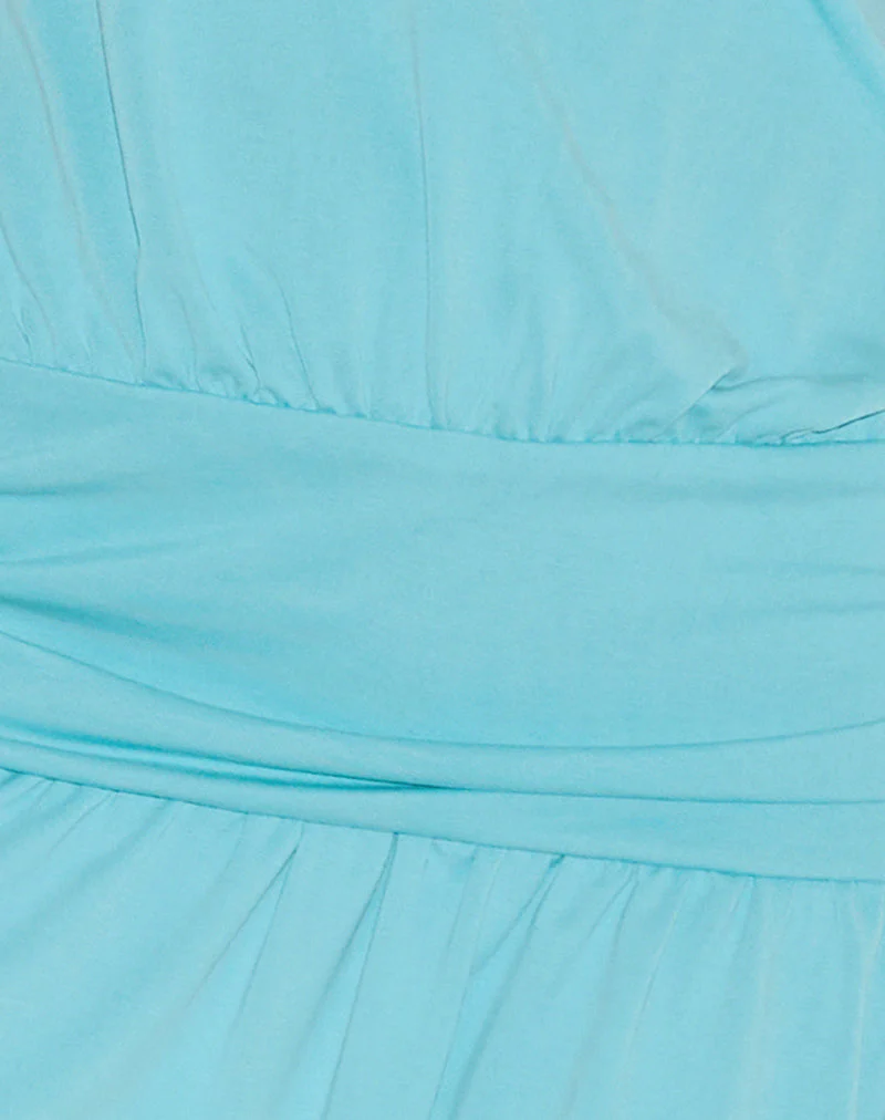 Ramira Drop Waist Mini Dress in Cupro Aqua - Image 8
