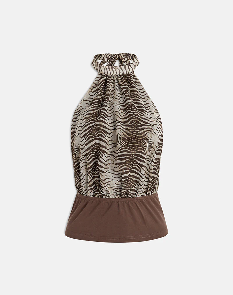 Rania Backless Top in Chiffon Wild Animal Align Brown - Image 4