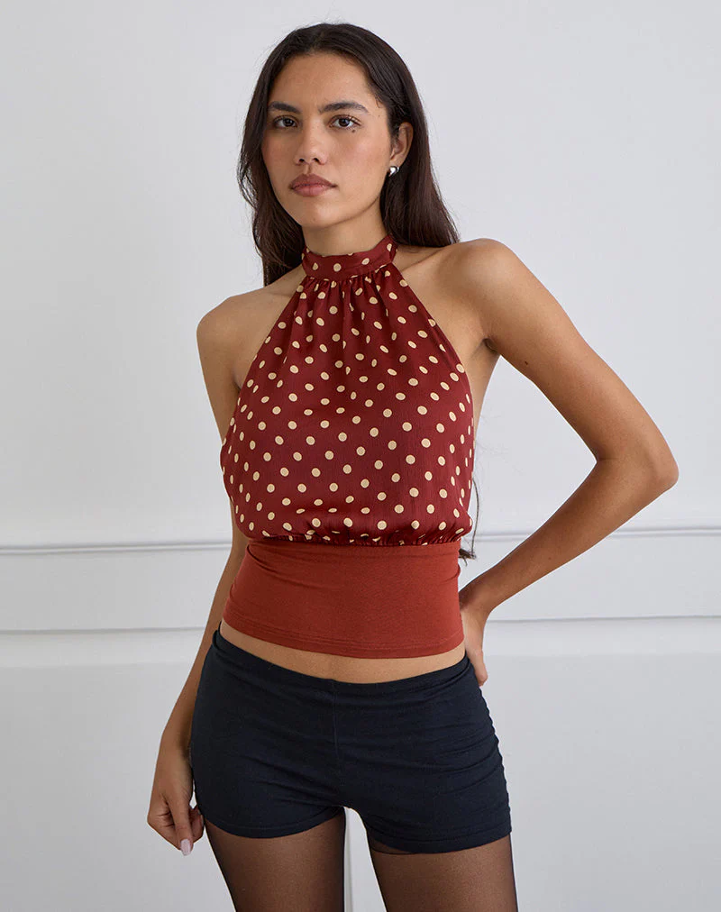 Rania Rückenfreies Top in Polka Burnt Red - Image 3