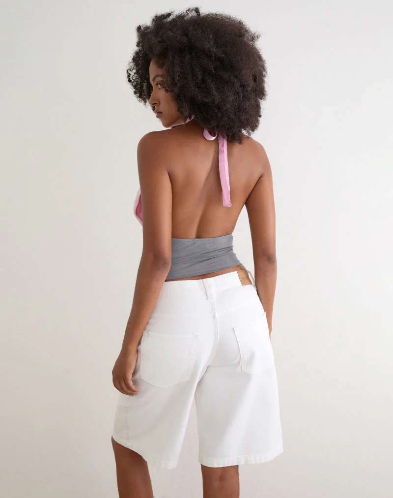 Rania Backless Top in Satin Organza Pink with Grey Contrast - Image 3