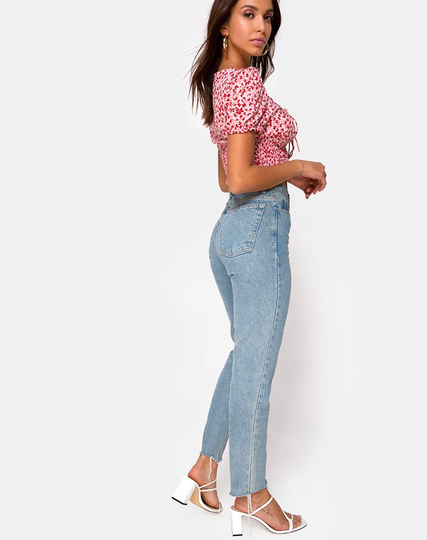 Raquel Crop Top in Ditsy Butterfly Pfirsich und Rot - Image 5