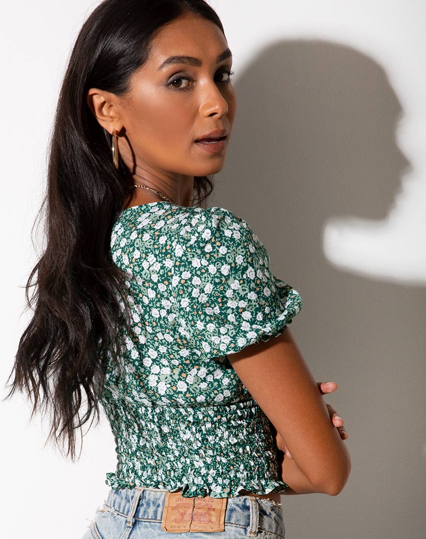 Raquel Oberteil in Floral Field Green - Image 2