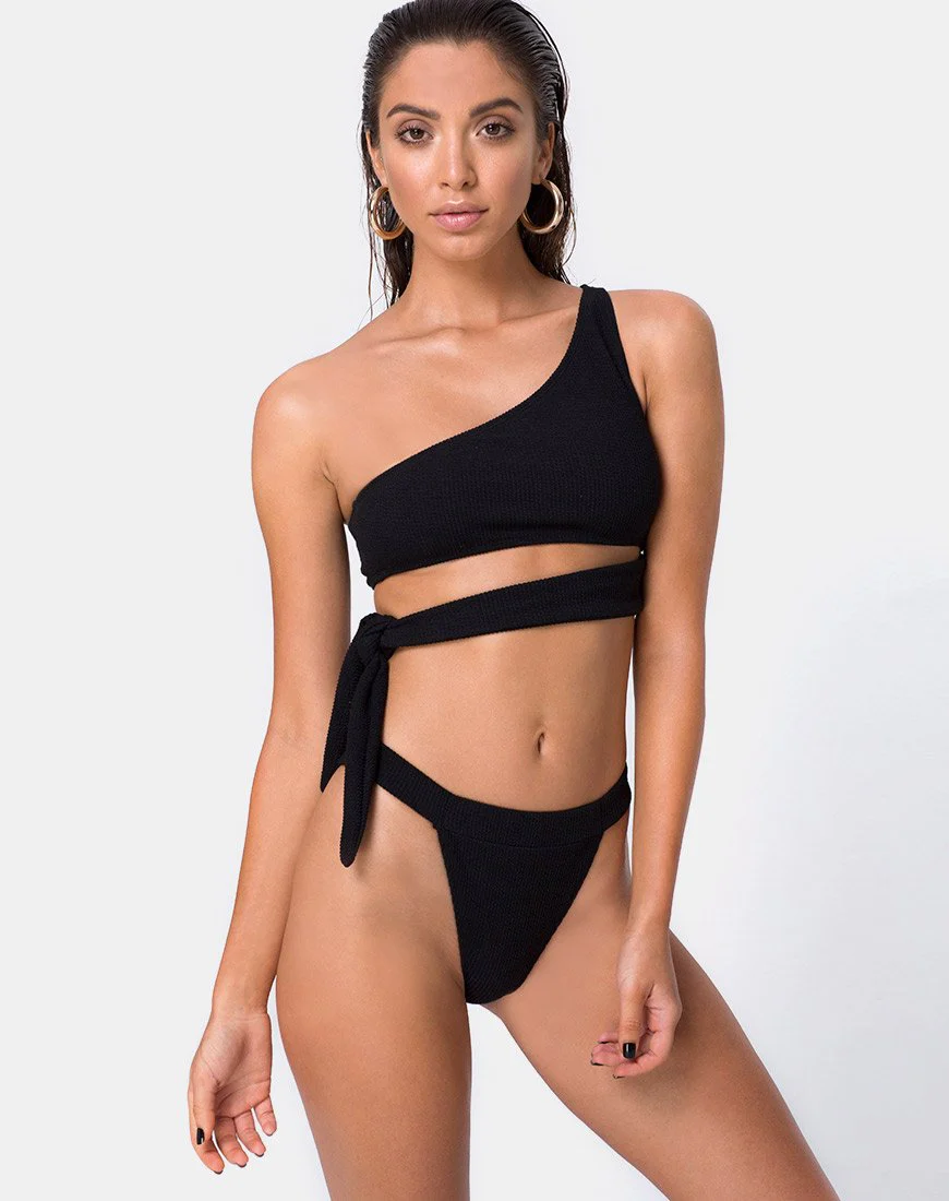 Rawlins Bikini-Oberteil aus Crinkle Rib Schwarz