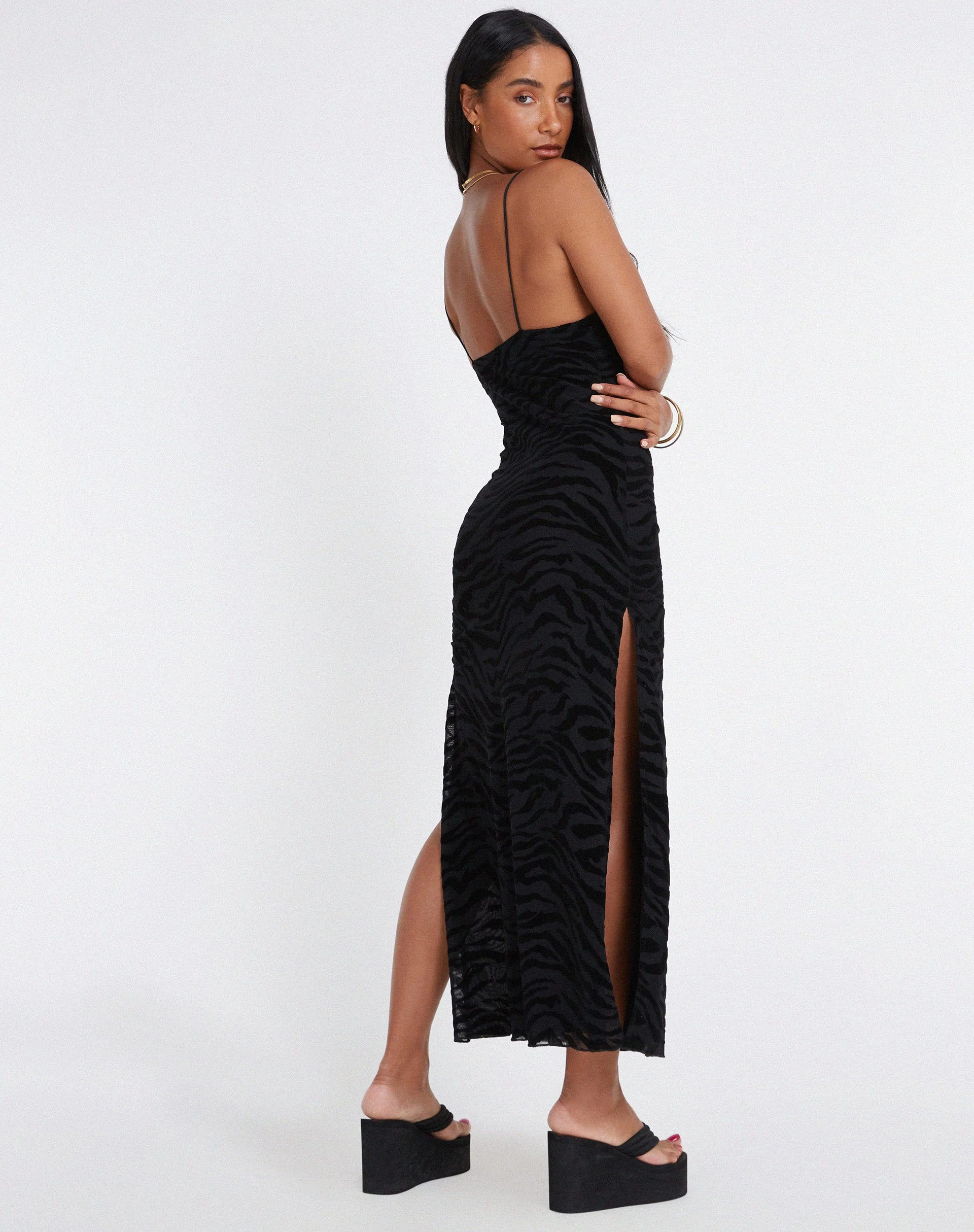 Rayuma Maxikleid in Zebraflocke Schwarz - Image 4
