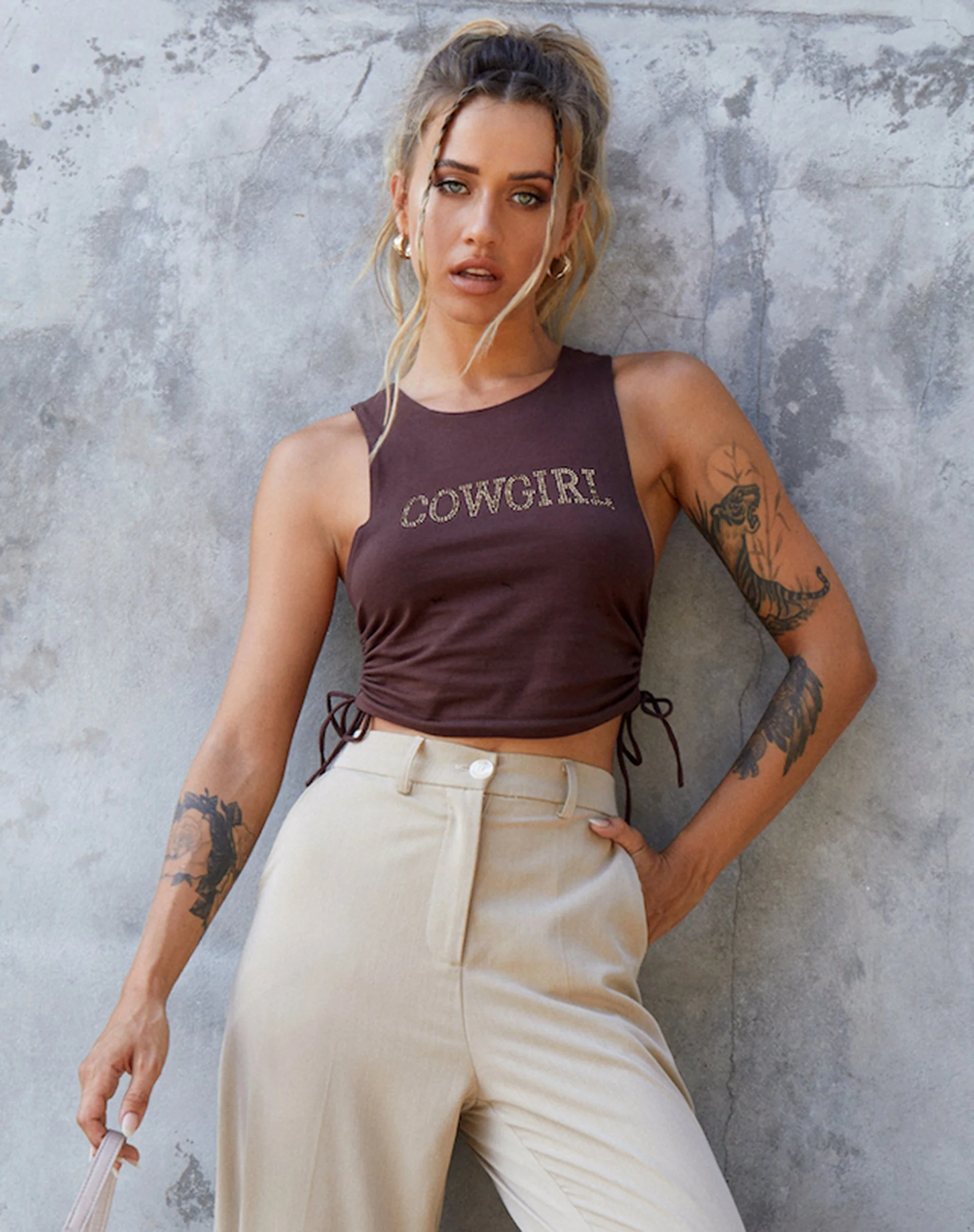 Raze Vest Top in Braun 'Cowgirl' Hotfix