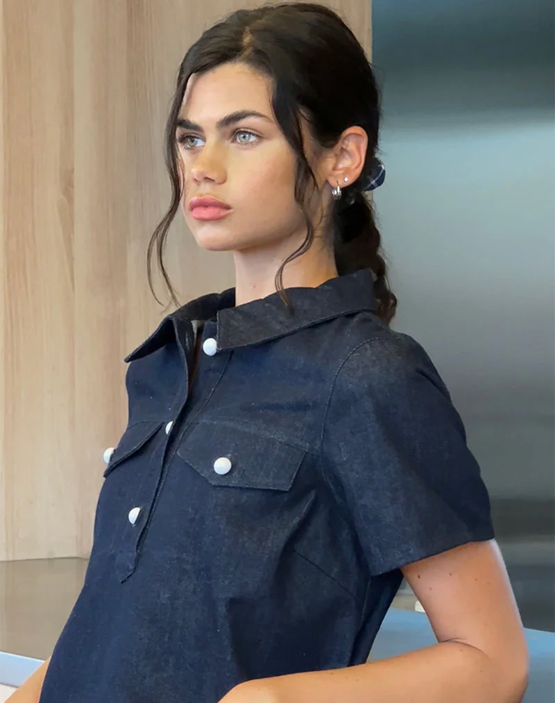 Reiga Smock Minikleid aus Denim Indigo - Image 2