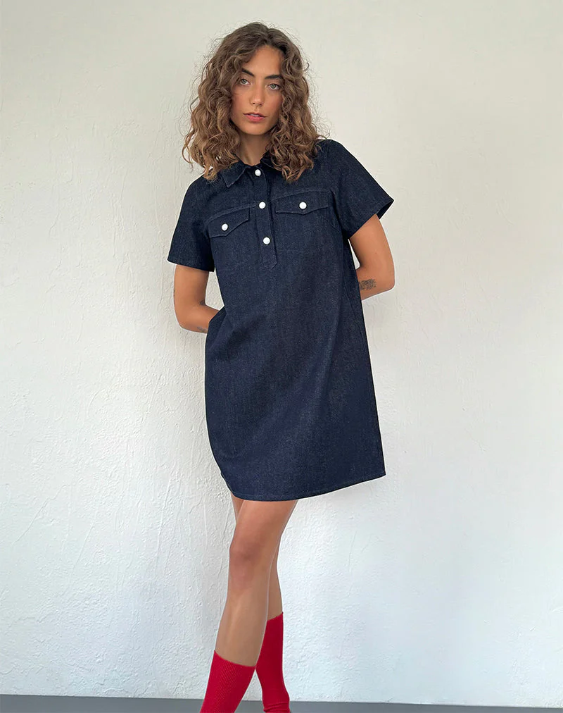 Reiga Smock Minikleid aus Denim Indigo - Image 3