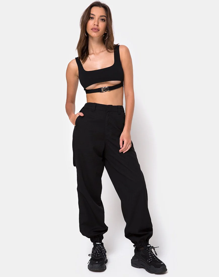 Reka Crop Top in Schwarz mit silberner Schnalle - Image 4