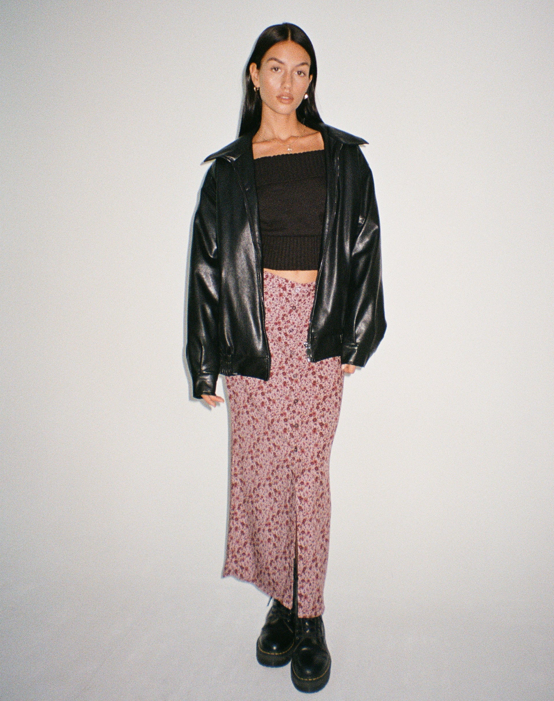 Relow Maxirock in 90er Jahre Floral Burgundy