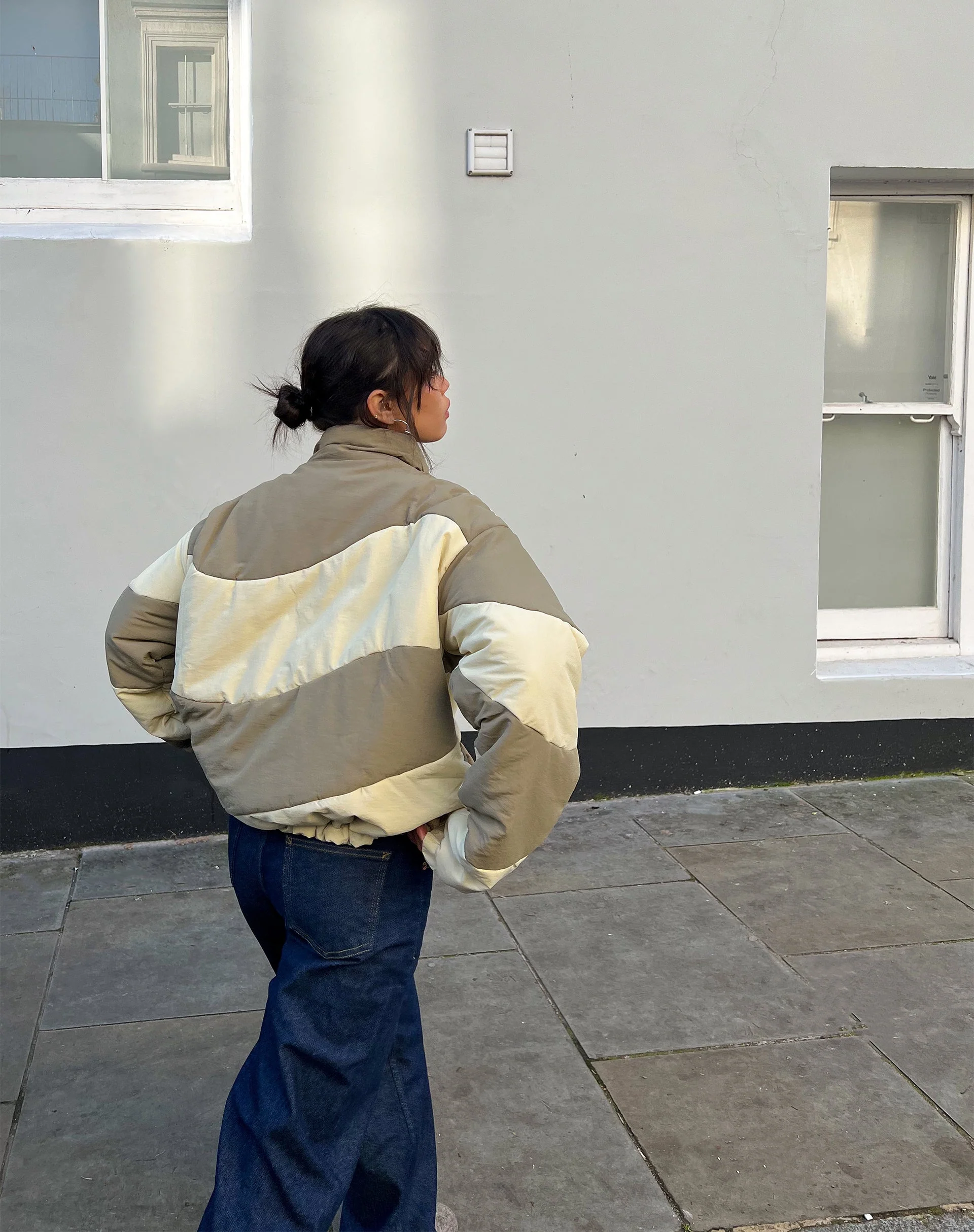 Renee Puffa Jacket in getäfelter Creme und Taupe