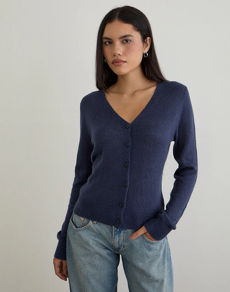Renisa Strickjacke aus transparentem Strick in Navy