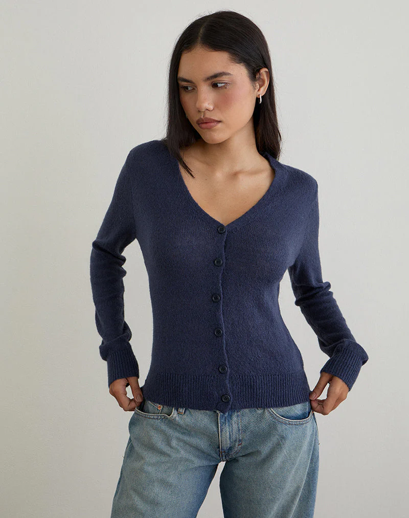 Renisa Strickjacke aus transparentem Strick in Navy - Image 3