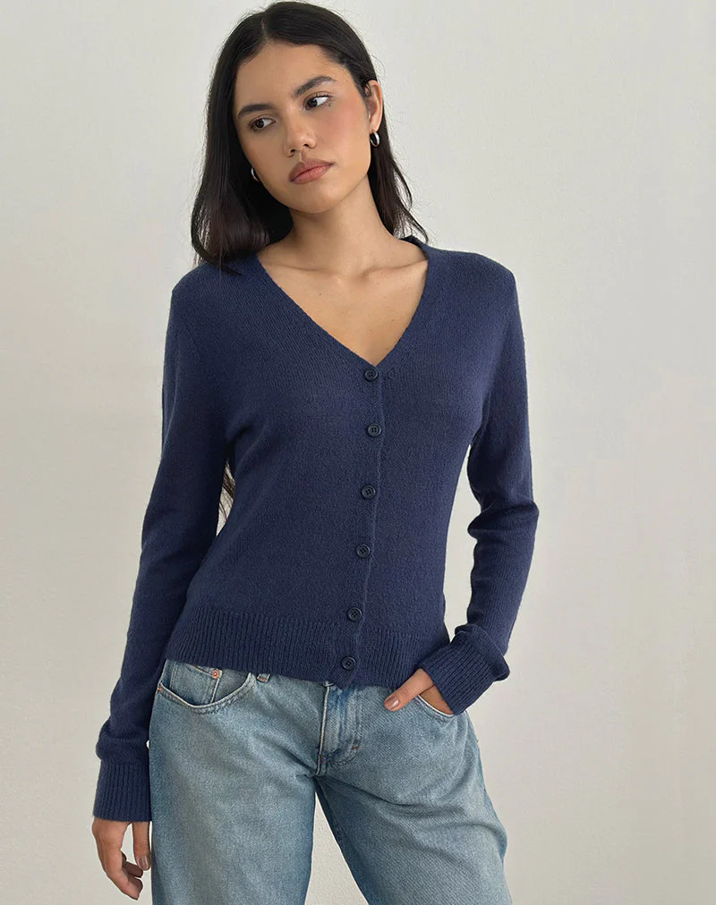 Renisa Strickjacke aus transparentem Strick in Navy - Image 5