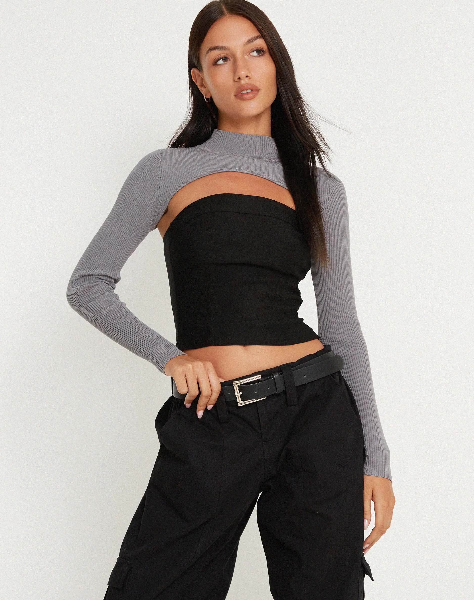 Renjana Langärmeliges Shrug-Top in Flint Gray