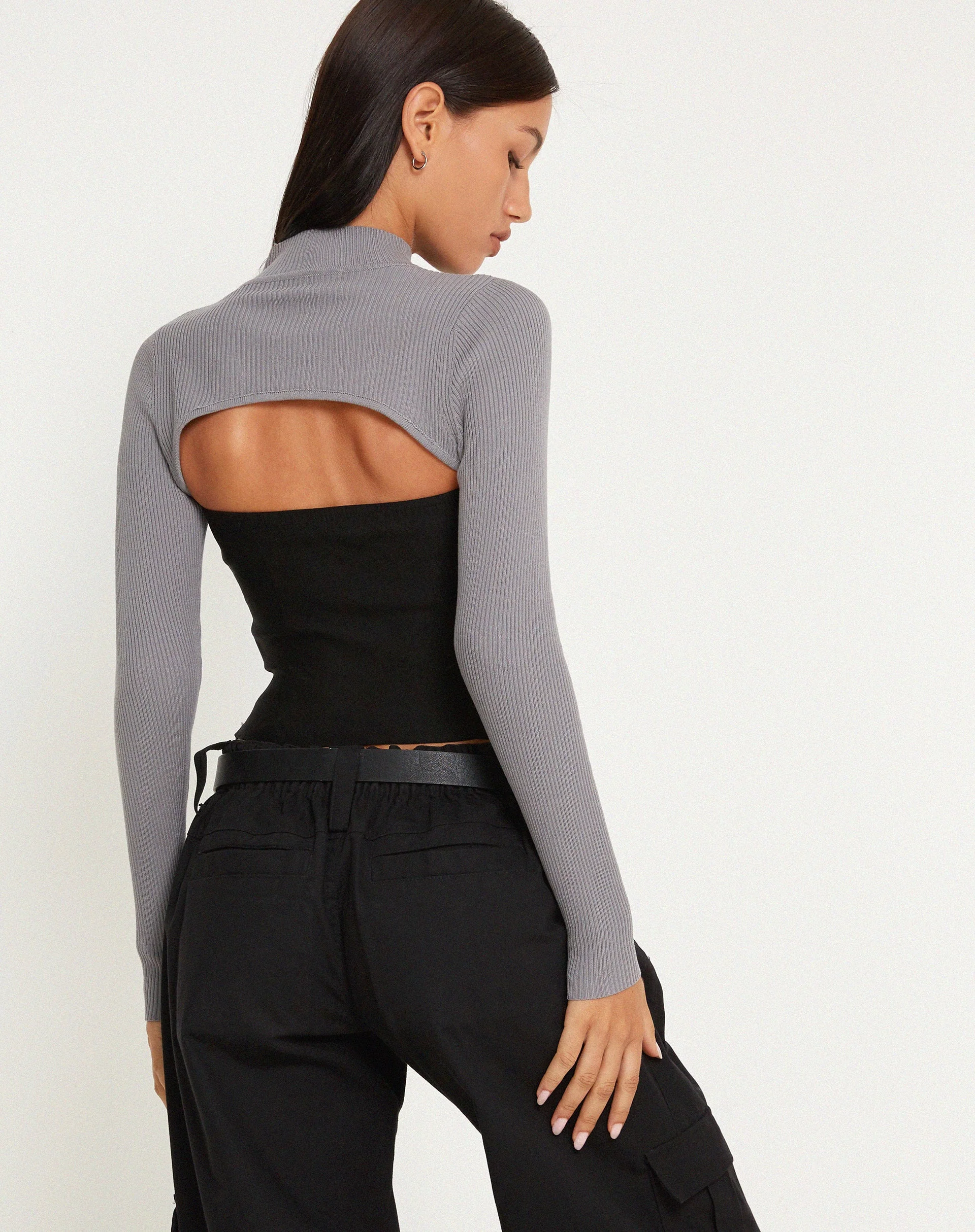 Renjana Langärmeliges Shrug-Top in Flint Gray - Image 3
