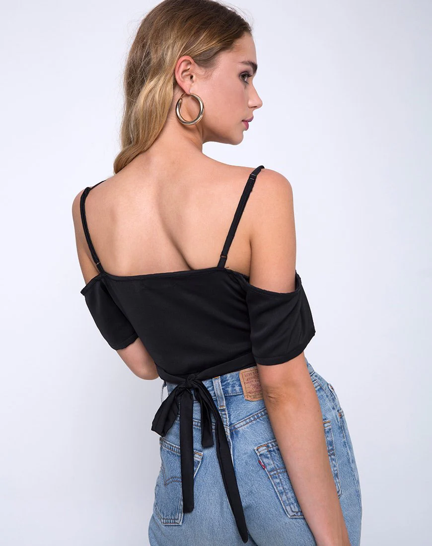 Renta Cold Shoulder Top aus Satin Schwarz - Image 2