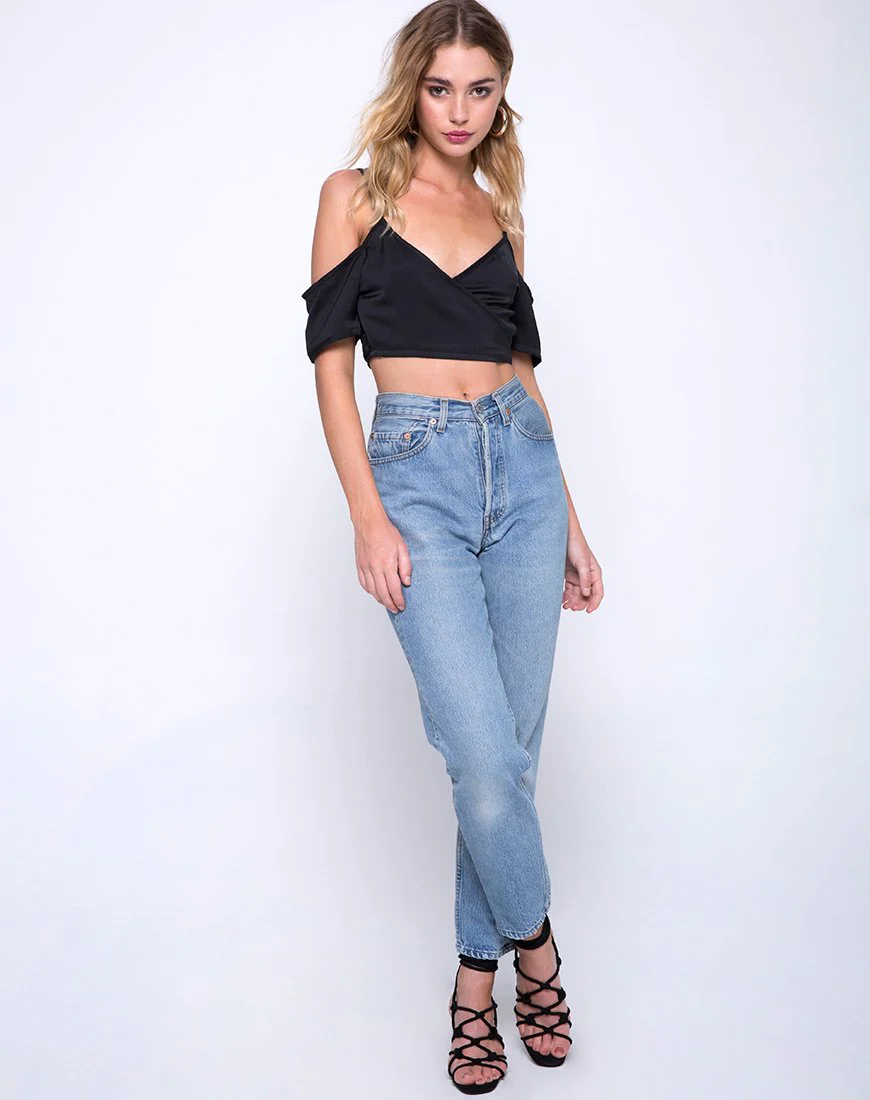 Renta Cold Shoulder Top aus Satin Schwarz - Image 3