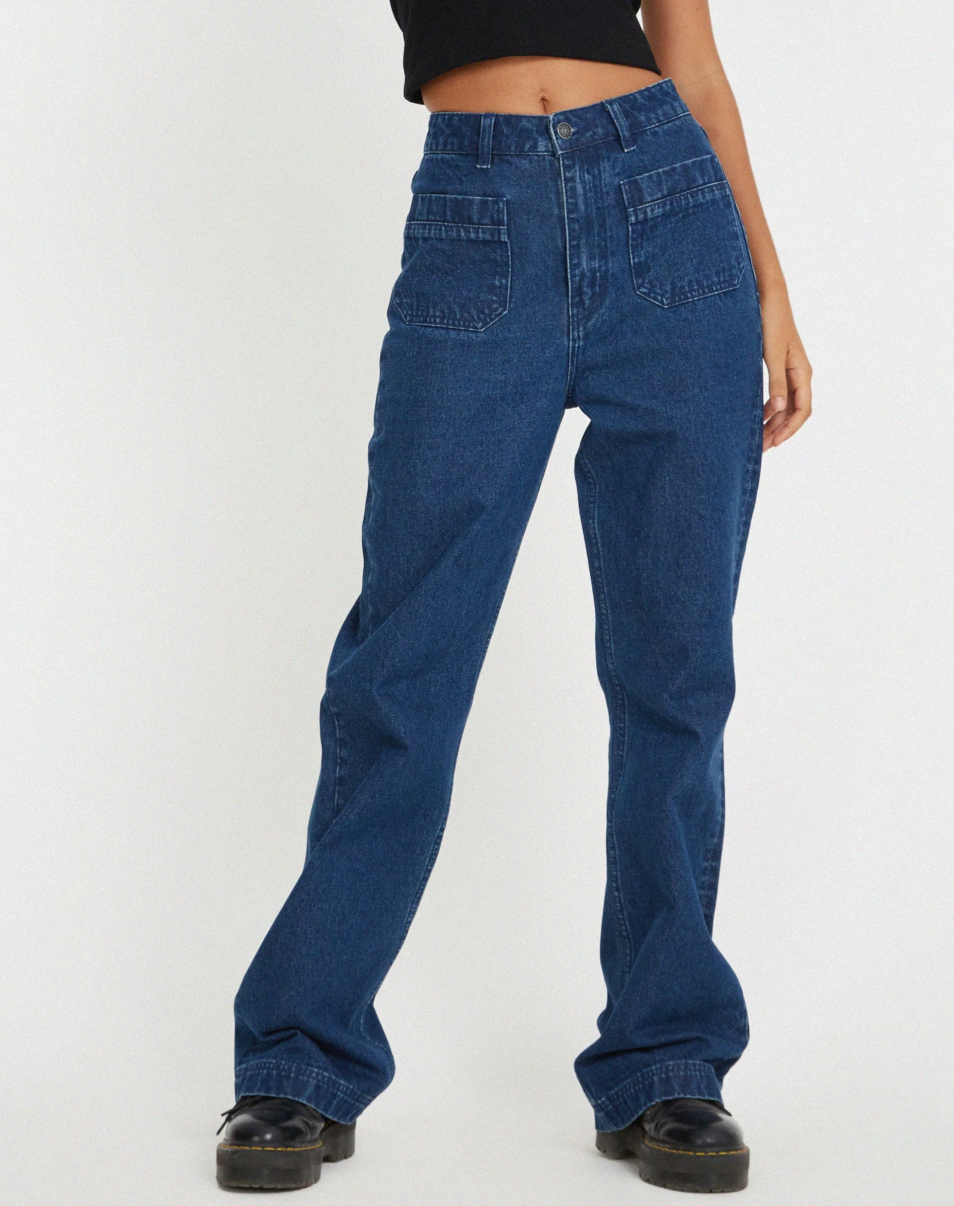Retro Pocket Flare Jeans in 90er-Jahre-Indigo