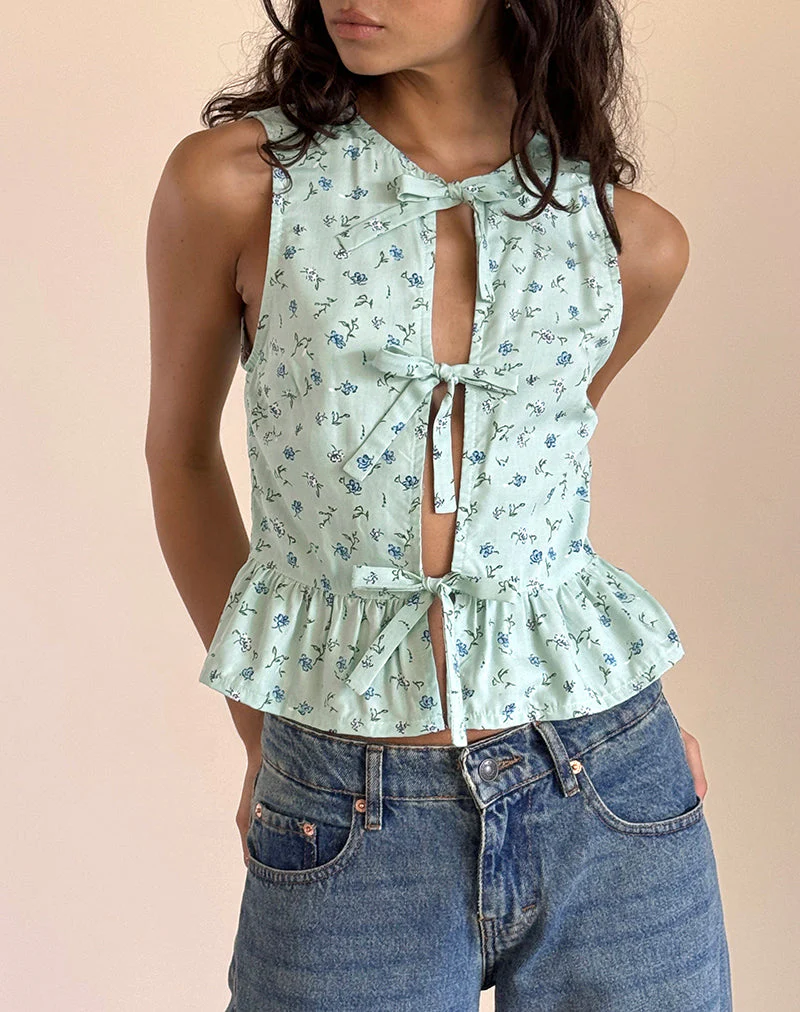 Revata Tie Front Top in hübschem Blütengrün - Image 2