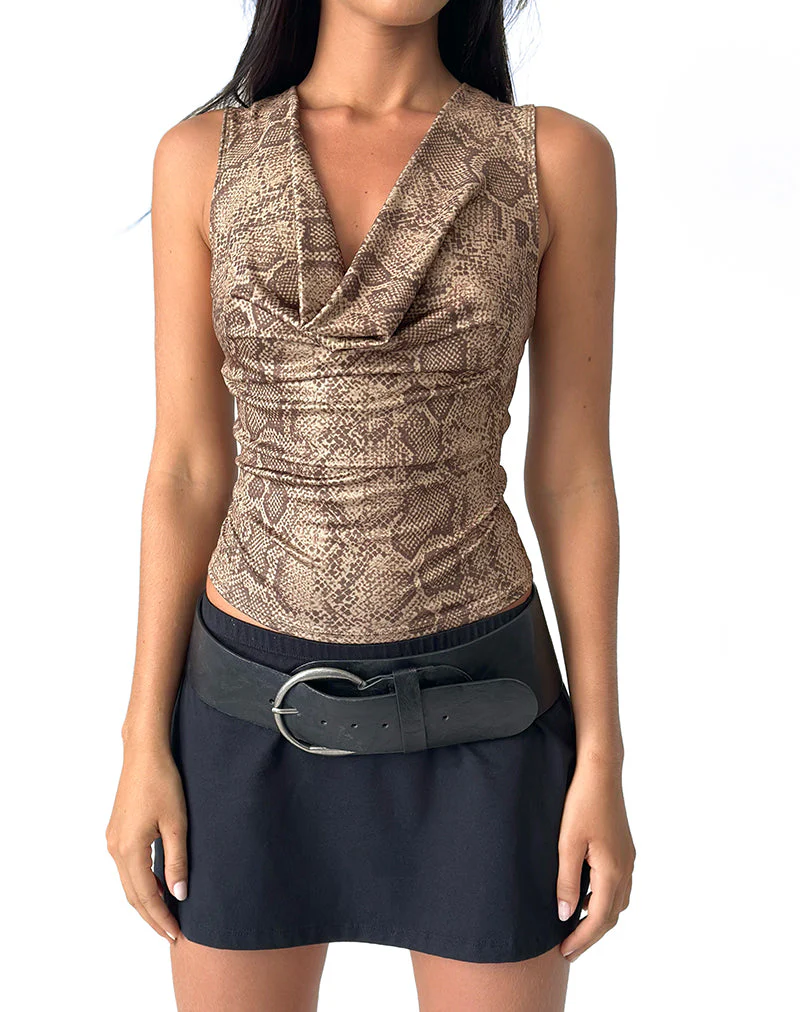 Rexine Cowl Neck Top mit braunem Schlangendruck - Image 2